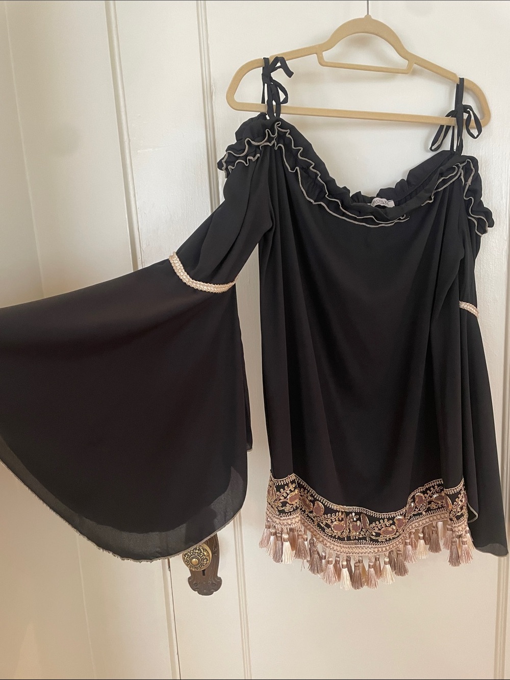 Trois Ka Made in France Boho Tassel Bell Sleeve Dress Size S